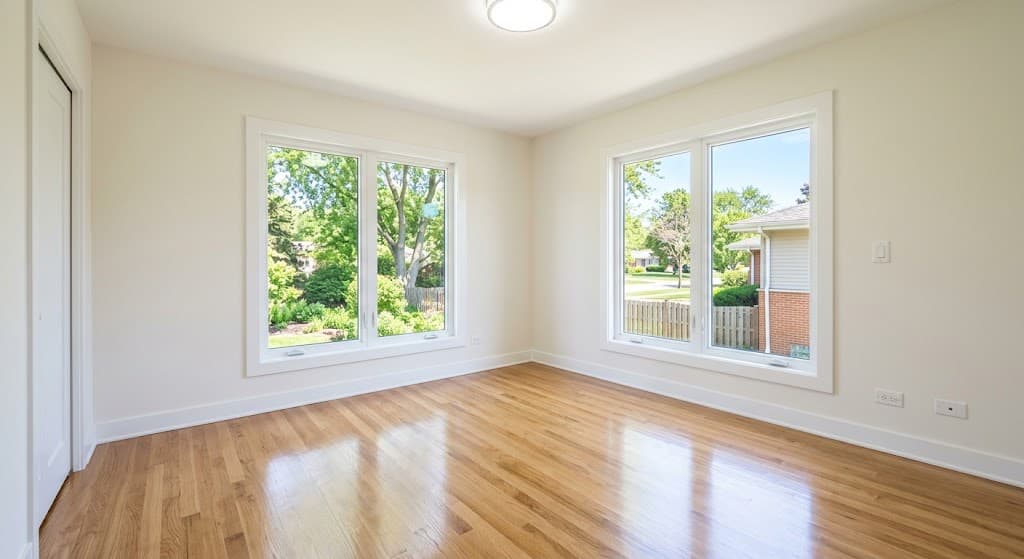 A freshly renovated room with clean floors and dust-free surfaces