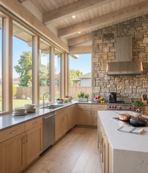 A spotless kitchen with clean cabinet fronts and countertops
